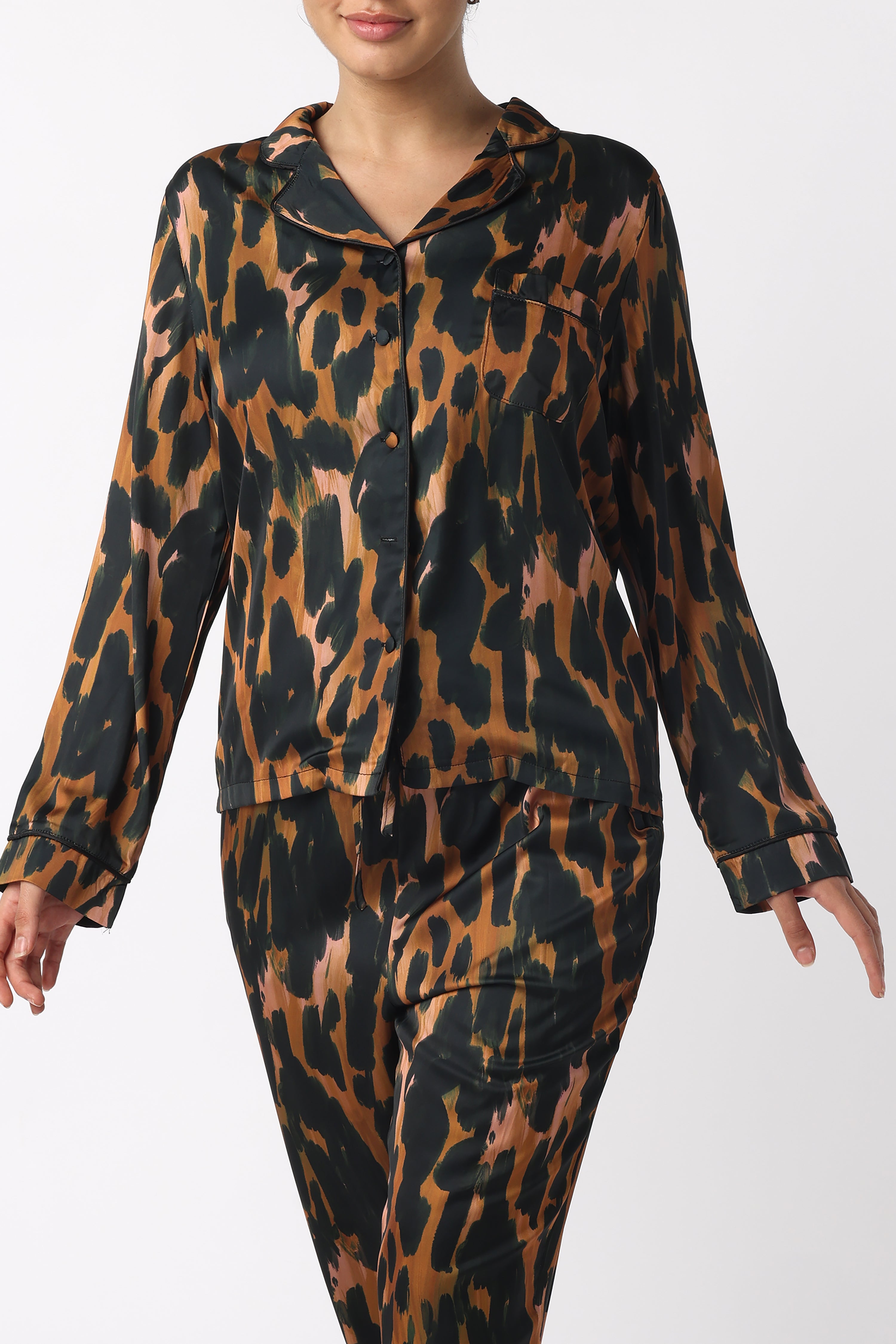 Luxe Leopard Print Satin Pyjama Set