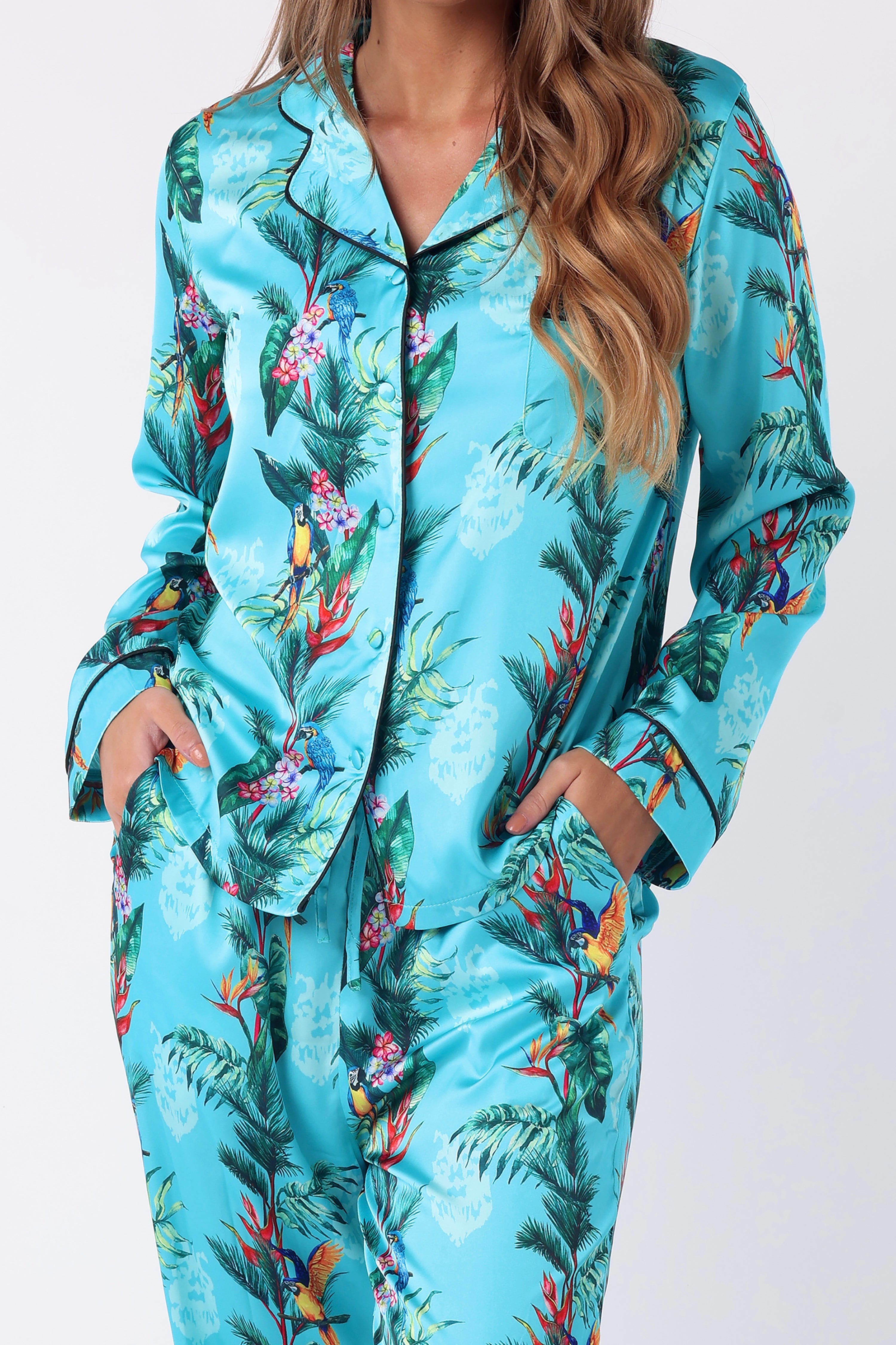 Luxe Turquoise Jungle Satin Pyjama Set