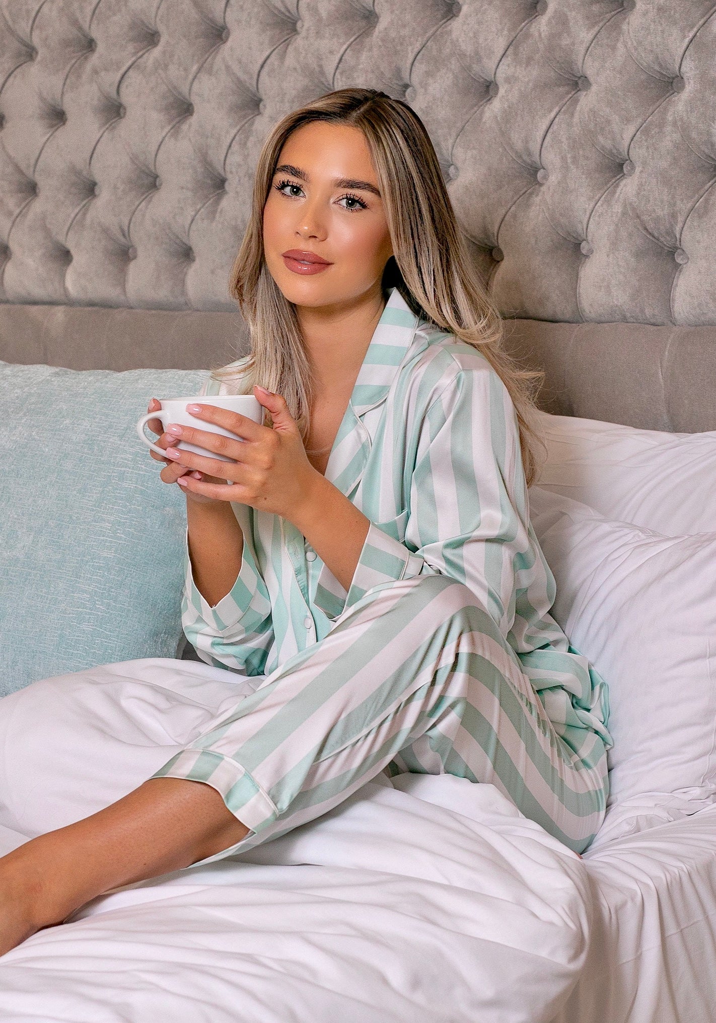 Luxe Satin Sage Stripe Pyjama Set