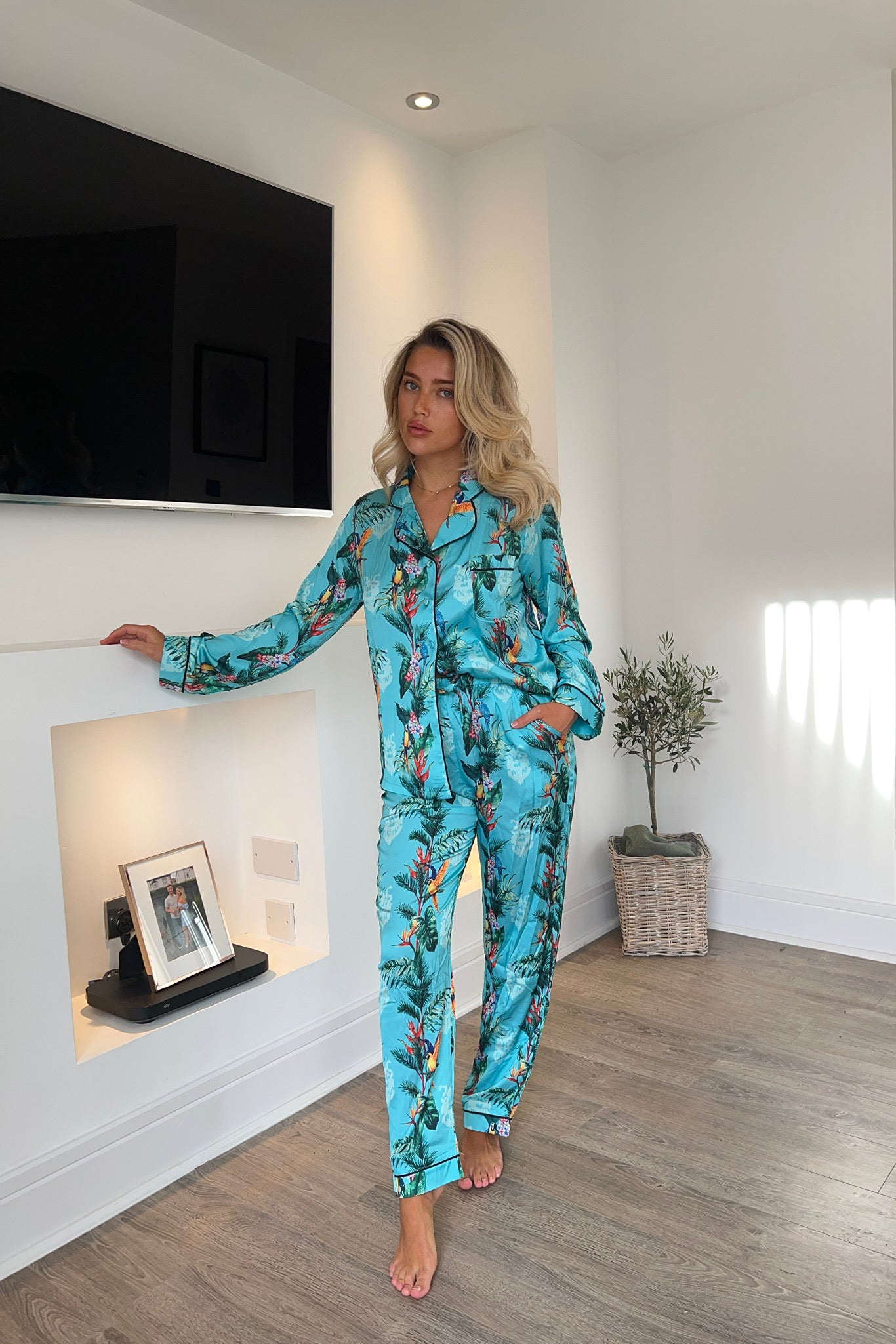 Luxe Turquoise Jungle Satin Pyjama Set